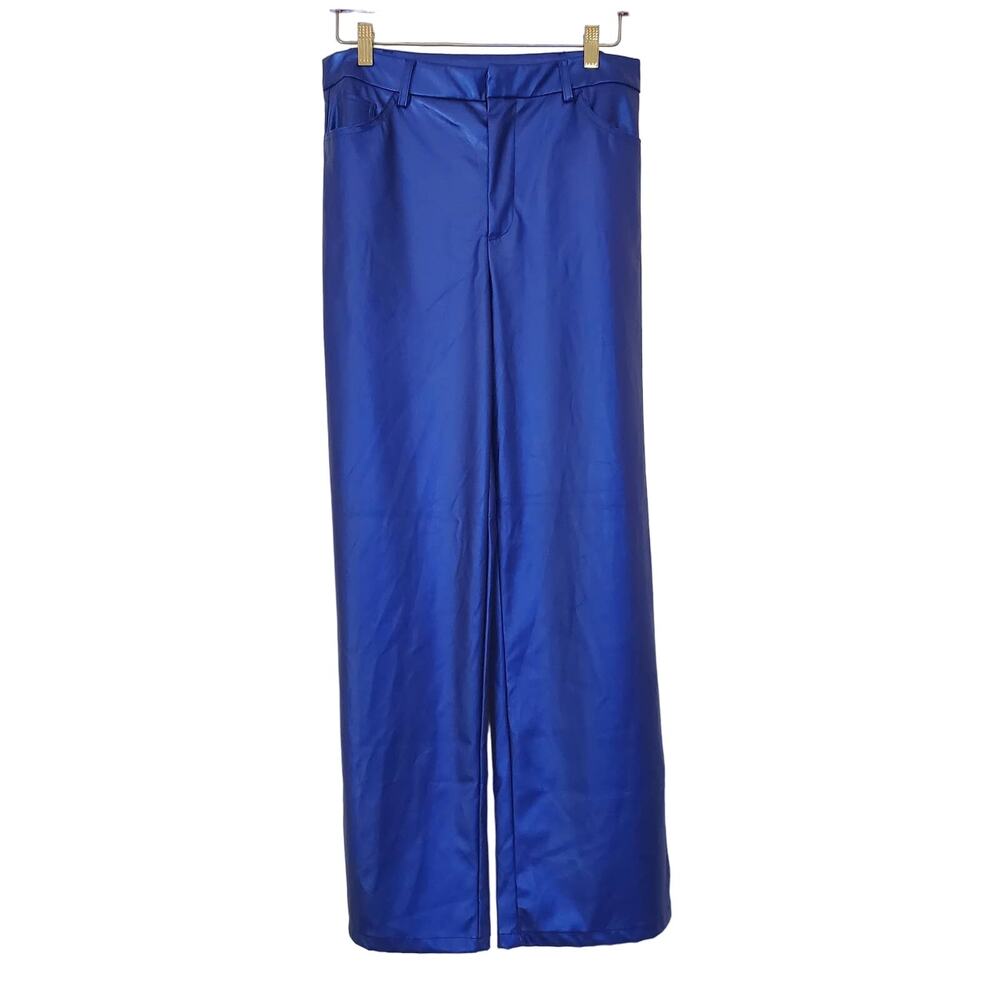 Shein Cobalt Metallic High-rise Wide-leg Pants Size L